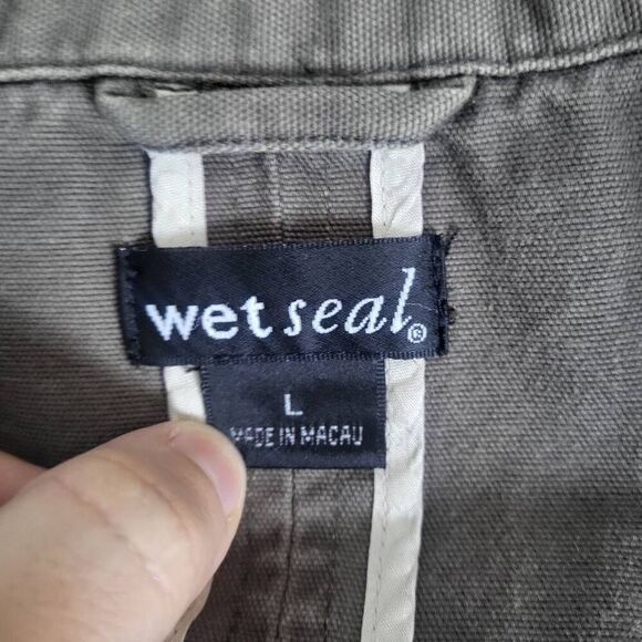 Y2K Wet Seal Womens Military Jacket Army Green Size Large Distressed Grunge Alt - Picture 5 of 8